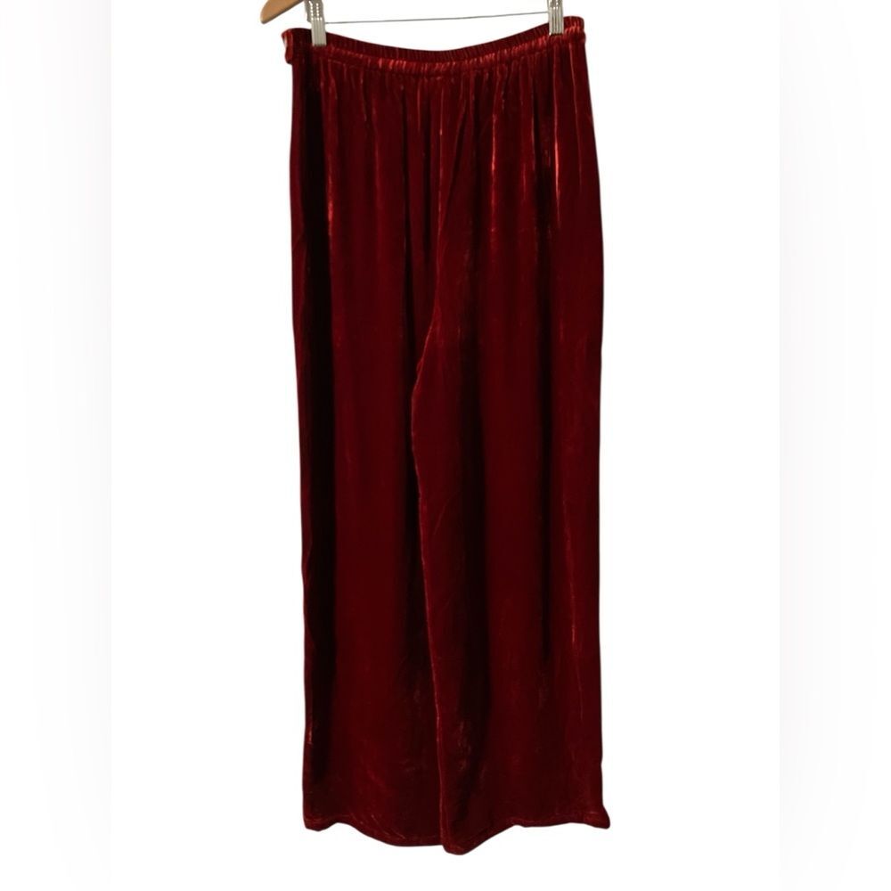 Ania A Velvet Pants Size L Holiday Luxury Silk Wide Leg Christmas Flowy - Picture 3 of 6
